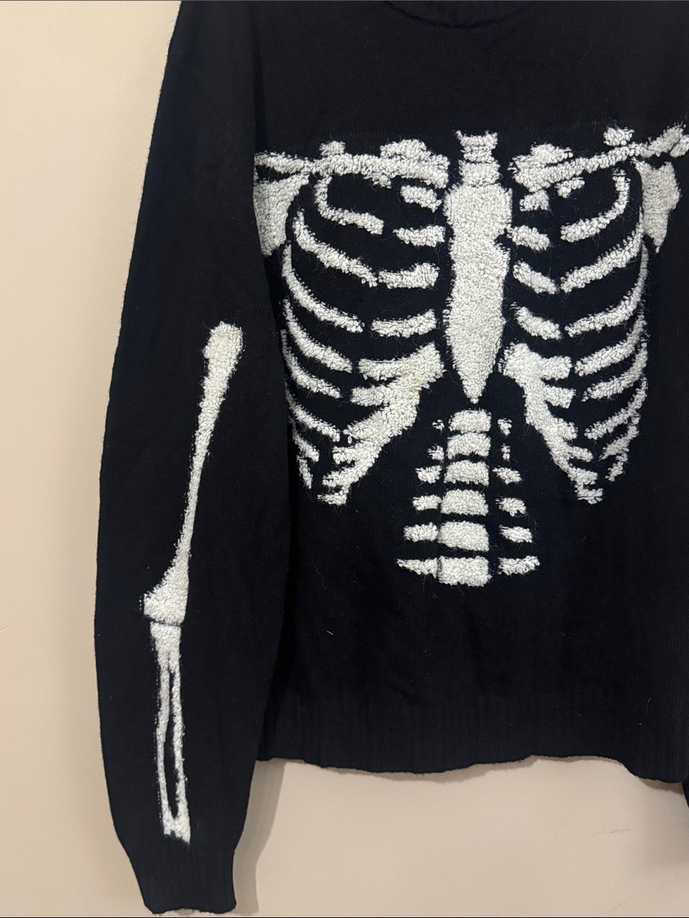 MARKET Skelly Intarsia Wool Blend Sweater, Black/white, size XL - Picture 8 of 12